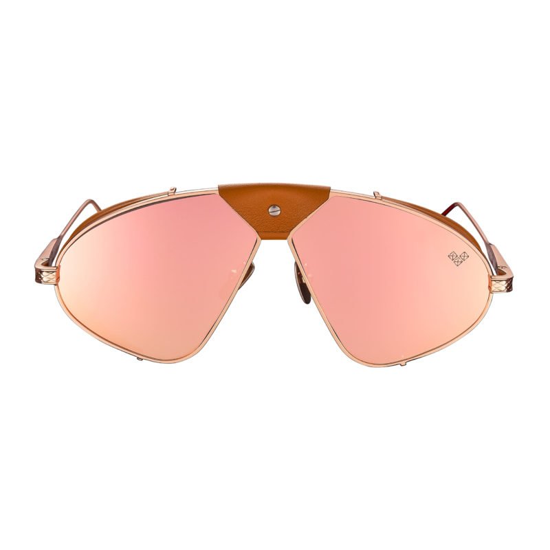 Rose Gold Frame + Rose Gold Mirror Lenses + Brown Camel Leather Luis Fonsi Sunglasses