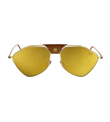 Gold Frame - Gold Mirror Lenses - Brown Leather Letec Sunglasses