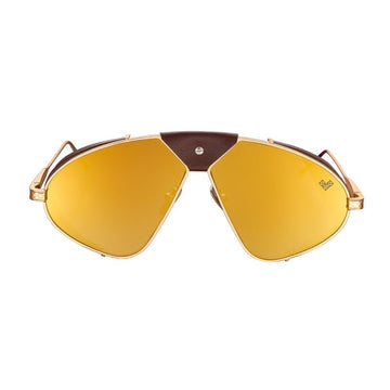 Matte Gold Frame + Gold Mirror Lenses + Dark Brown Leather Luis Fonsi Sunglasses