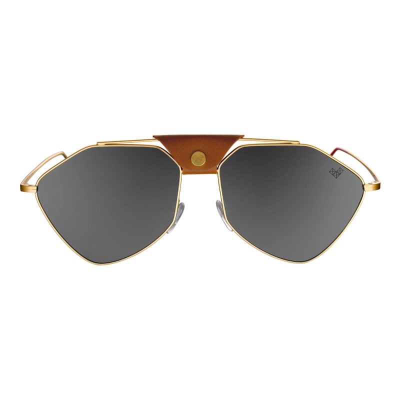Gold Matte Frame – Black Lenses Night - Brown Leather Letec Sunglasses