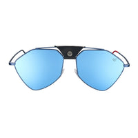 Blue Frame - Blue Mirror Lenses - Black Leather Letec Sunglasses