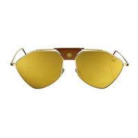 Gold Frame - Gold Mirror Lenses - Brown Leather Letec Sunglasses